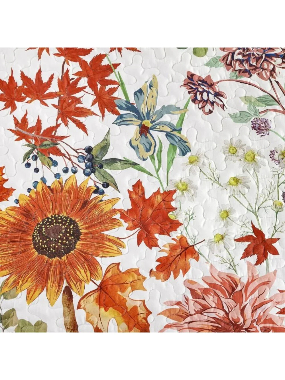 Queen Size Fall Floral Quilt Set - Orange Red Sunflower Bedding for Cozy Decor